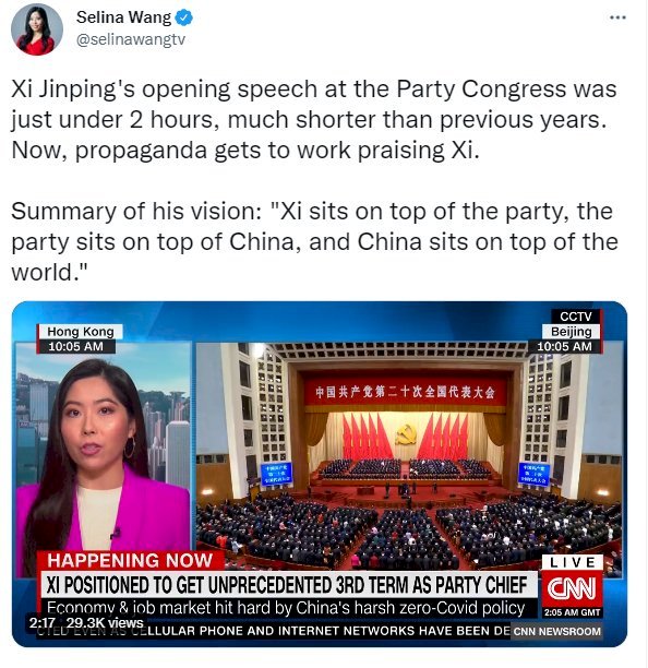 中共二十大/習近平落落長報告 CNN三句話總結